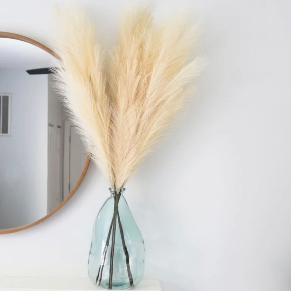 Cream Faux Pampas Grass Tall Boho Decor bundle of 3 43” tall